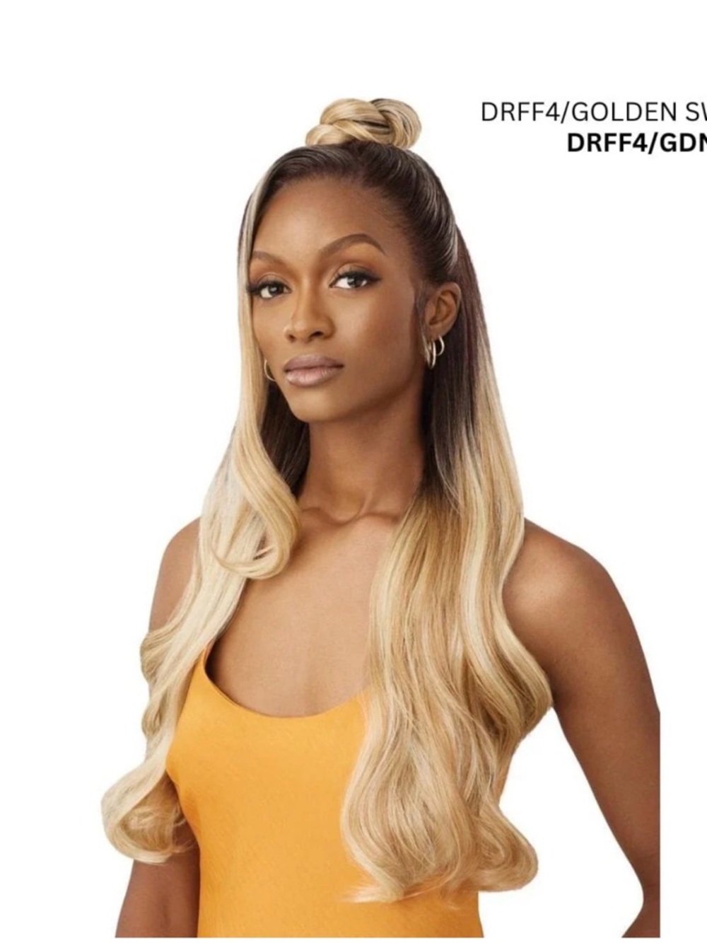 Long Ombre Half-Up Synthetic Wig in Golden Blonde